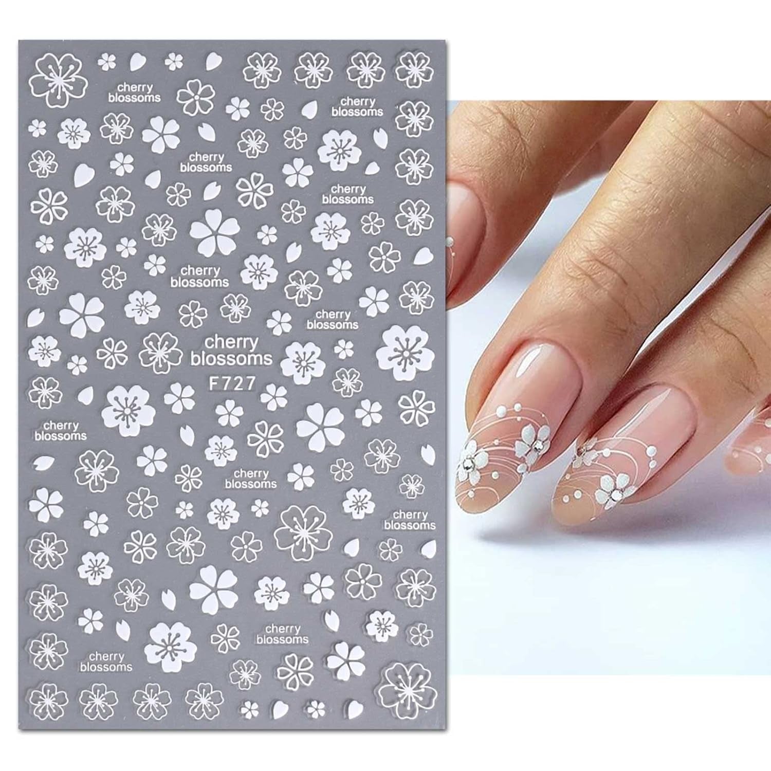JMEOWIO Nagelsticker Frühling Weiße Blume 9 Blatt Nail Art Naklejka Selbstklebend Nagelaufkleber Sommer Blumen Dekoration Nageldesign Zubehör