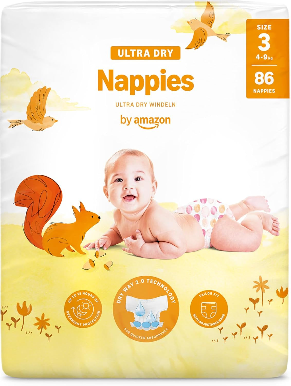 Pieluchy Amazon Ultra Dry, rozmiar 1 (2-5 kg) - pudełko miesięczne, białe, 96 sztuk (2 opakowania po 48) (dawniej marka Mama Bear, identyczny produkt)
