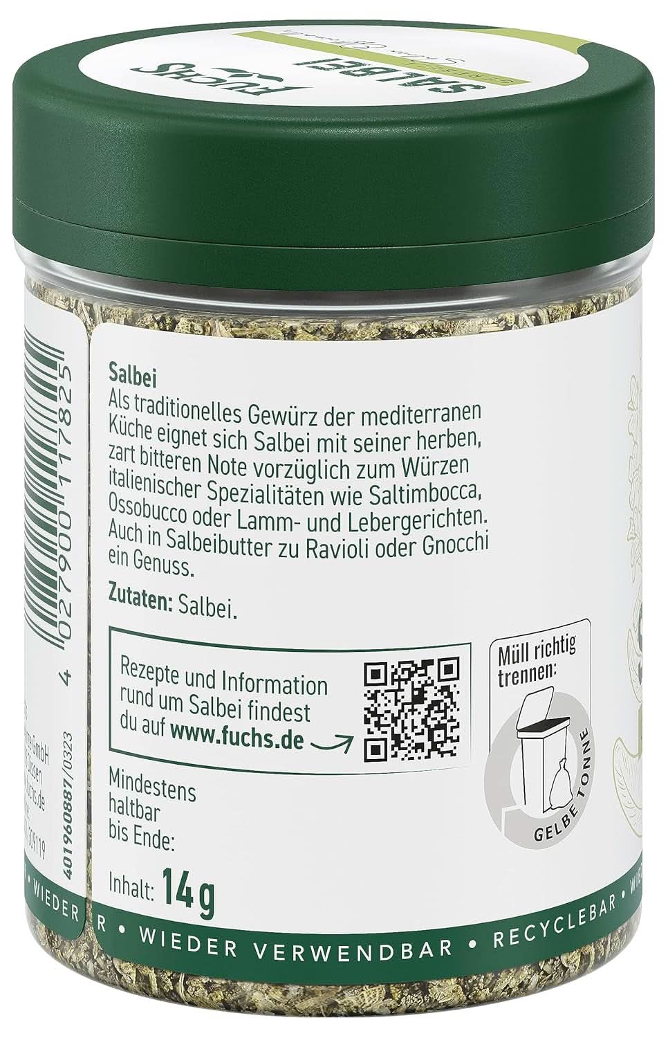 Fuchs, Szałwia, Nuta kwaśna, delikatnie gorzka do ravioli lub gnocchi, 14 gramów Przyprawy Naty Shop