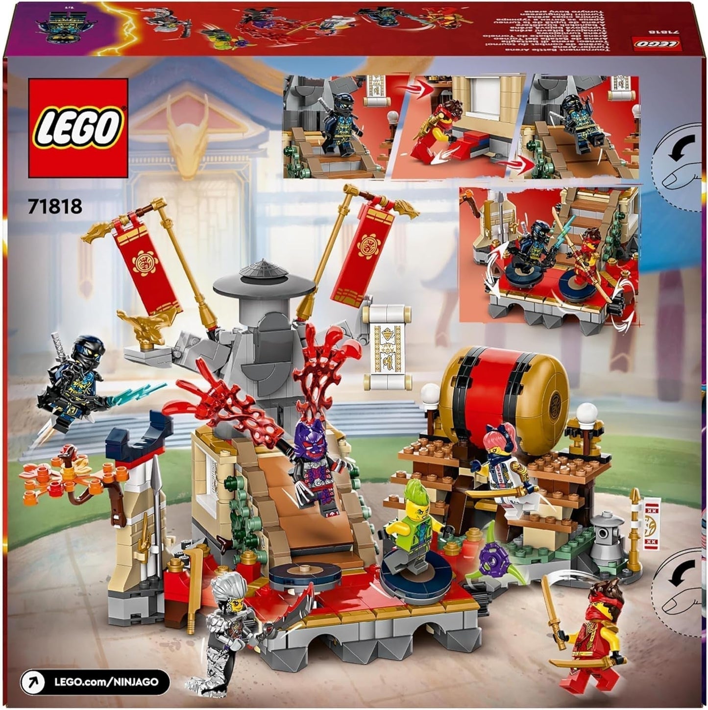 LEGO NINJAGO Arena turniejowa Zabawka przygodowa dla dzieci Zestaw Ninja z 6 kolekcjami minifigurek Zestaw do budowania Prezent urodzinowy dla chłopców i dziewcząt w wieku 7 lat 71818 Zestawy do budowania Besuche den LEGO-Store