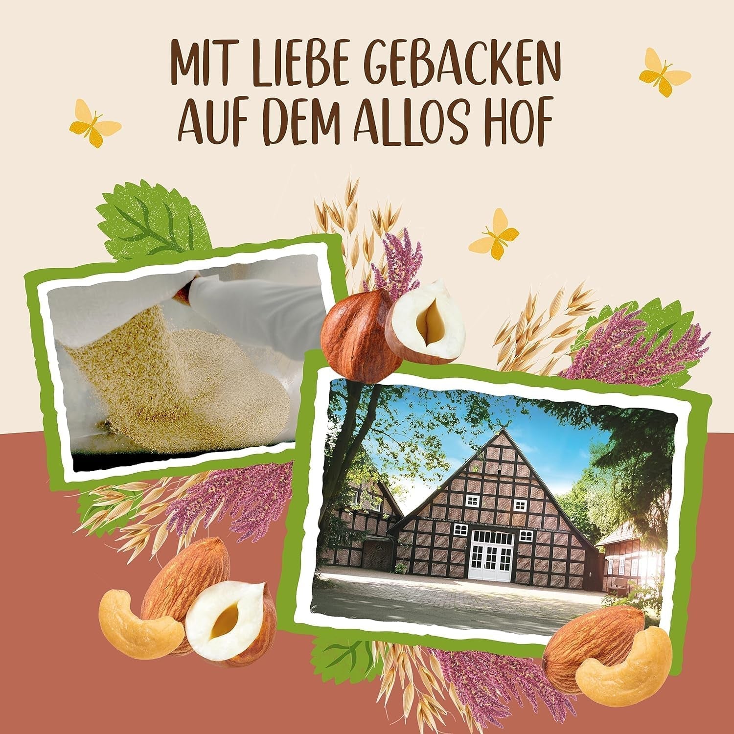 Premium chrupiące musli z orzechami włoskimi i amarantusem Allos | Organiczne musli | Musli z orzechami | Płatki owsiane | Płatki śniadaniowe | wegańskie | Opakowanie 6 sztuk (6 x 400g)