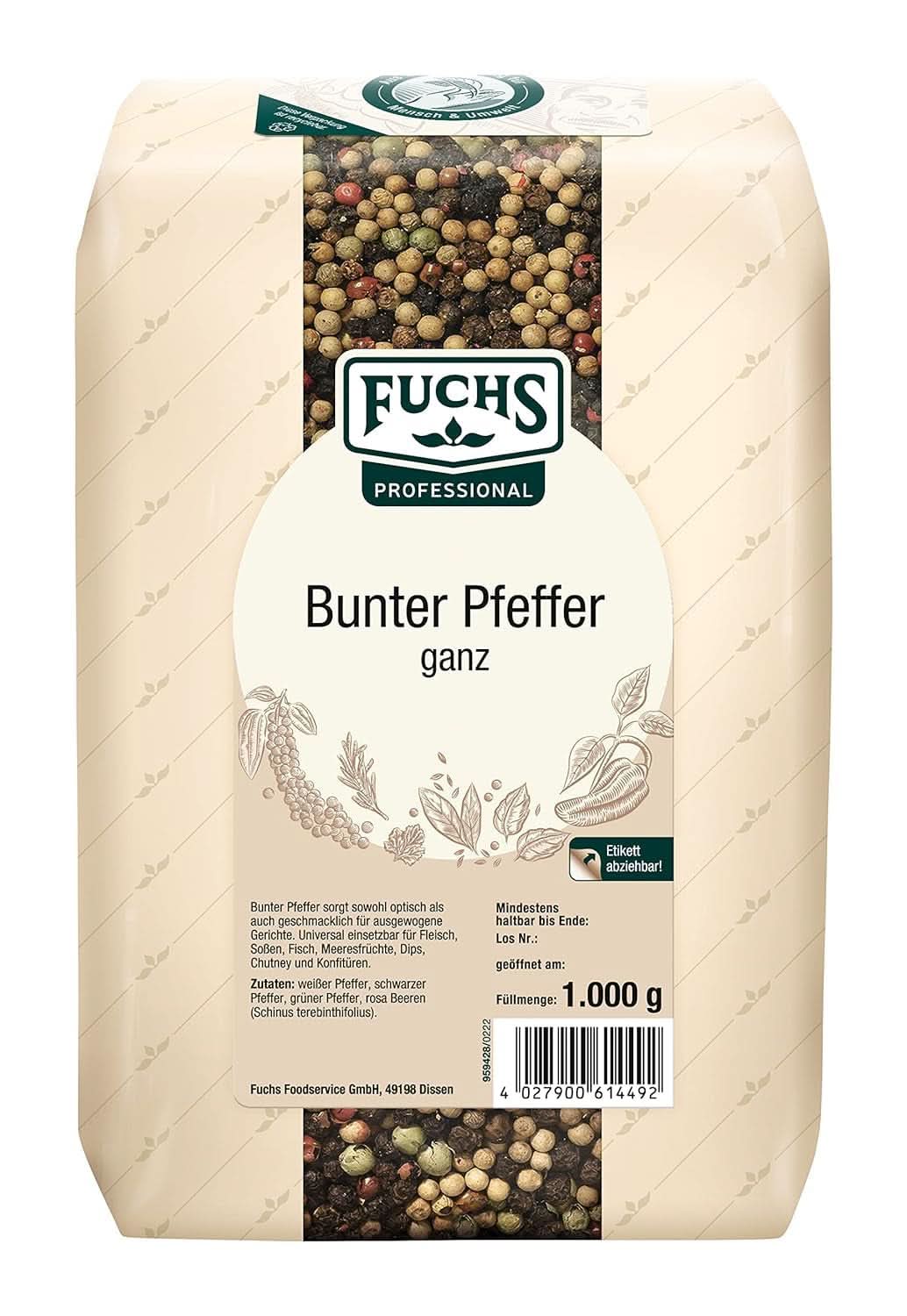 Fuchs kolorowy pieprz w całości, 1 kg Condimente Naty Shop