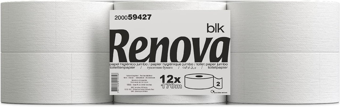 Papier toaletowy Renova Jumbo BLK, 12 rolek po 170 mb, papier biały, 2 warstwy