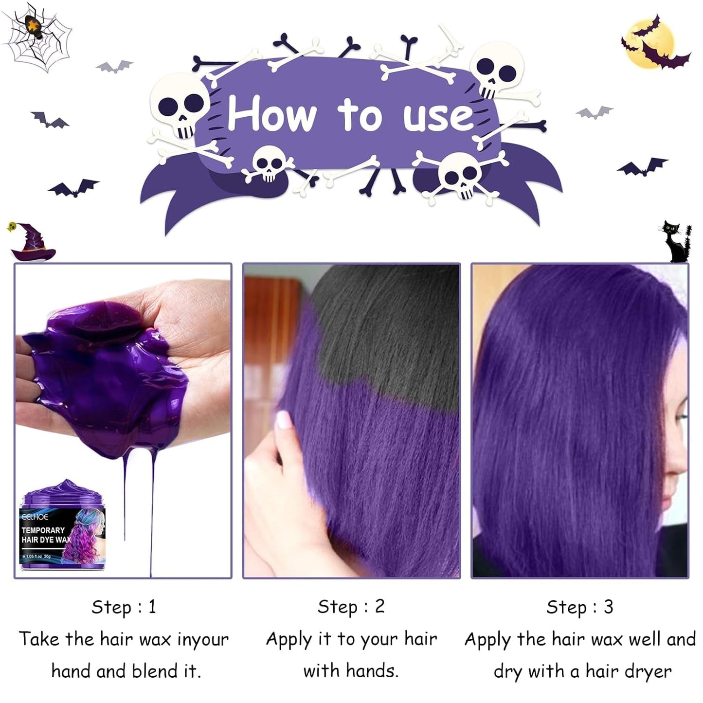 Halloween tymczasowa farba do włosów 4 kolory wosk kolorowy stylizacja włosów odcień włosów dla mężczyzn kobiety Halloween na imprezę Cosplay farba do włosów Naty Shop