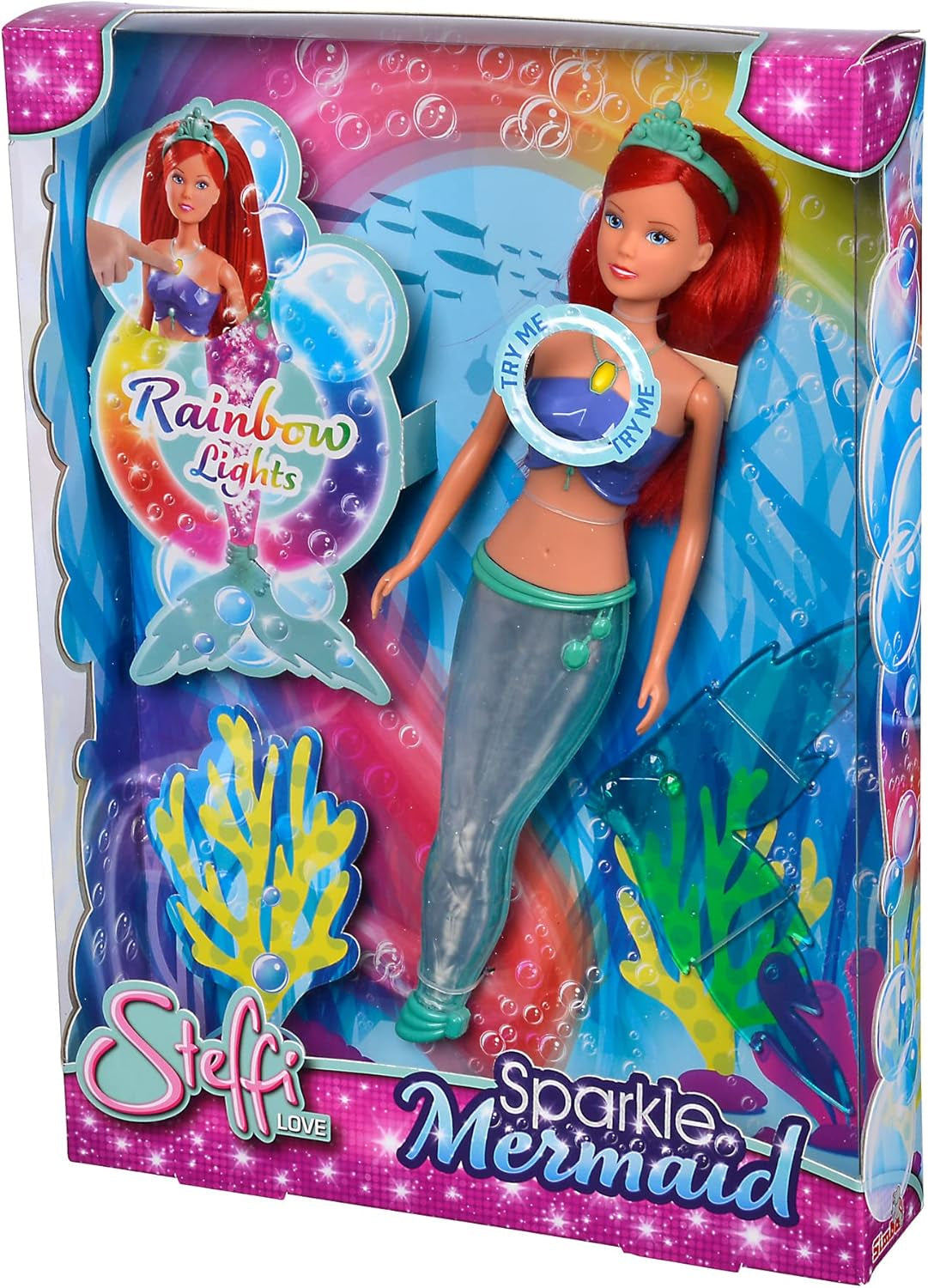 Simba 105733656 - Steffi Love Sparkling Mermaid Doll (39 cm) - Świecąca syrenka zmieniająca kolor Luminous Rainbow Wodoodporna zabawka dla dzieci w wieku 3 lat i więcej