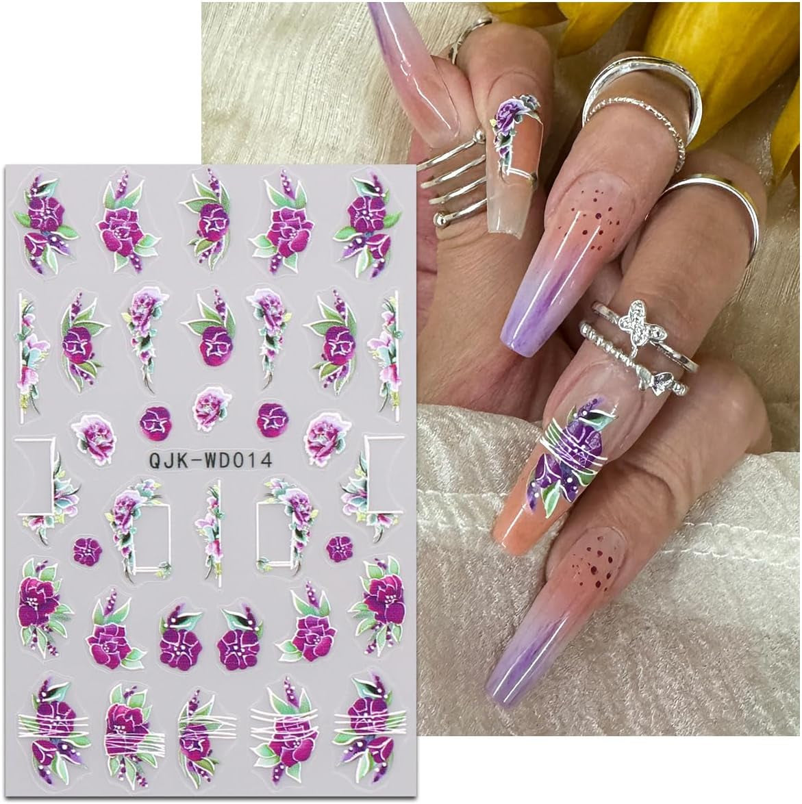 JMEOWIO Nagelsticker Blumen 6 Blatt Nail Art Naklejka Selbstklebend Nagelaufkleber Sommer Blumen Dekoration Nageldesign Zubehör