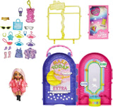 Barbie Extra Minis, dodatkowa mini lalka i zestaw butikowy, szafa z szafkami, półki, lustra, platforma 360, dodatkowa mini lalka z różowymi akcesoriami do włosów, HHN15