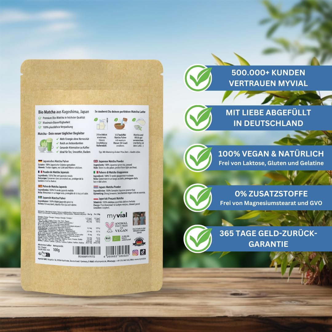 Organiczna herbata Matcha Premium w proszku 100g Najwyższej jakości zielona herbata z Japonii Kagoshima - Idealna do smoothie Matcha Latte Japońska zielona herbata Wegańska Bez dodatków Opakowanie bez plastiku