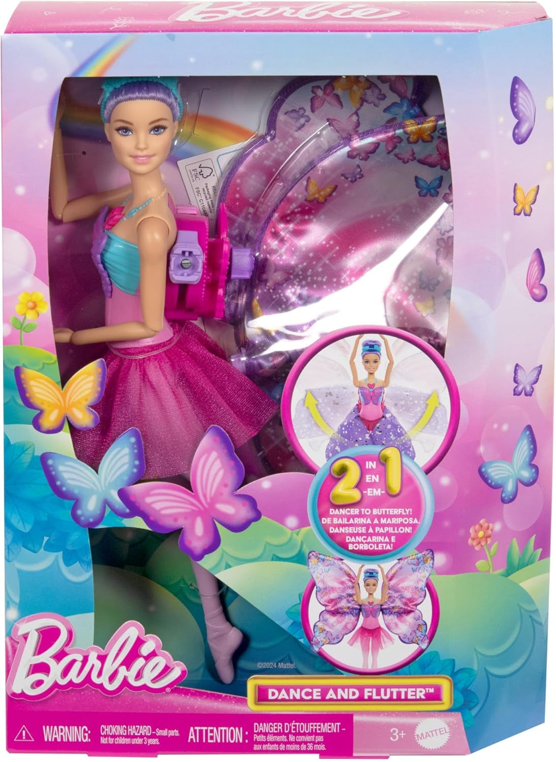 Barbie Dance And Flutter Lalka 2 w 1 z tancerką w motyla z otwieranymi skrzydłami, fioletowymi włosami, biżuterią do włosów i odpinaną spódniczką tutu, lalki HXJ10 Naty Shop