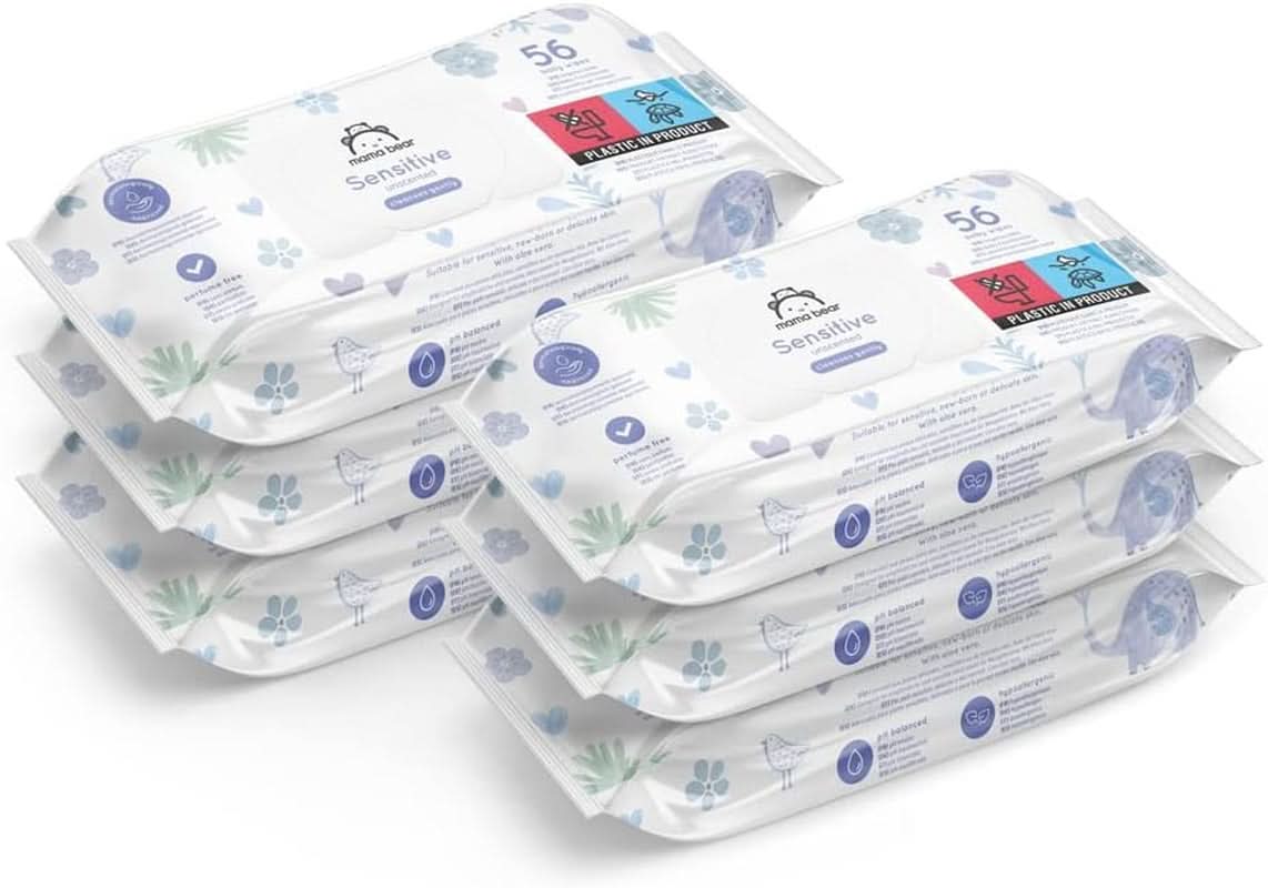 Naty Shop Mama Bear Sensitive Chusteczki dla niemowląt bezzapachowe, 56 szt. (6 szt.)