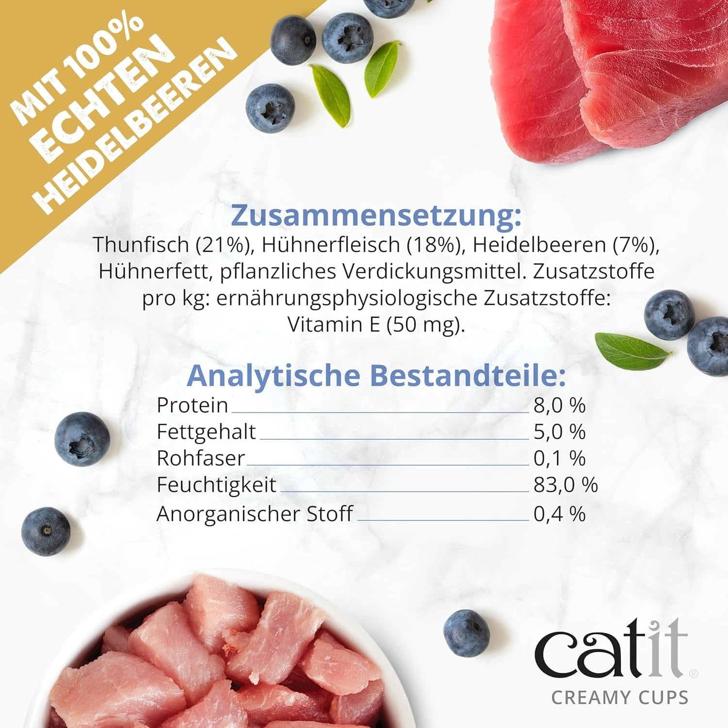Catit Kremowe kubki, tuńczyk i kurczak z jagodami, 4x25g