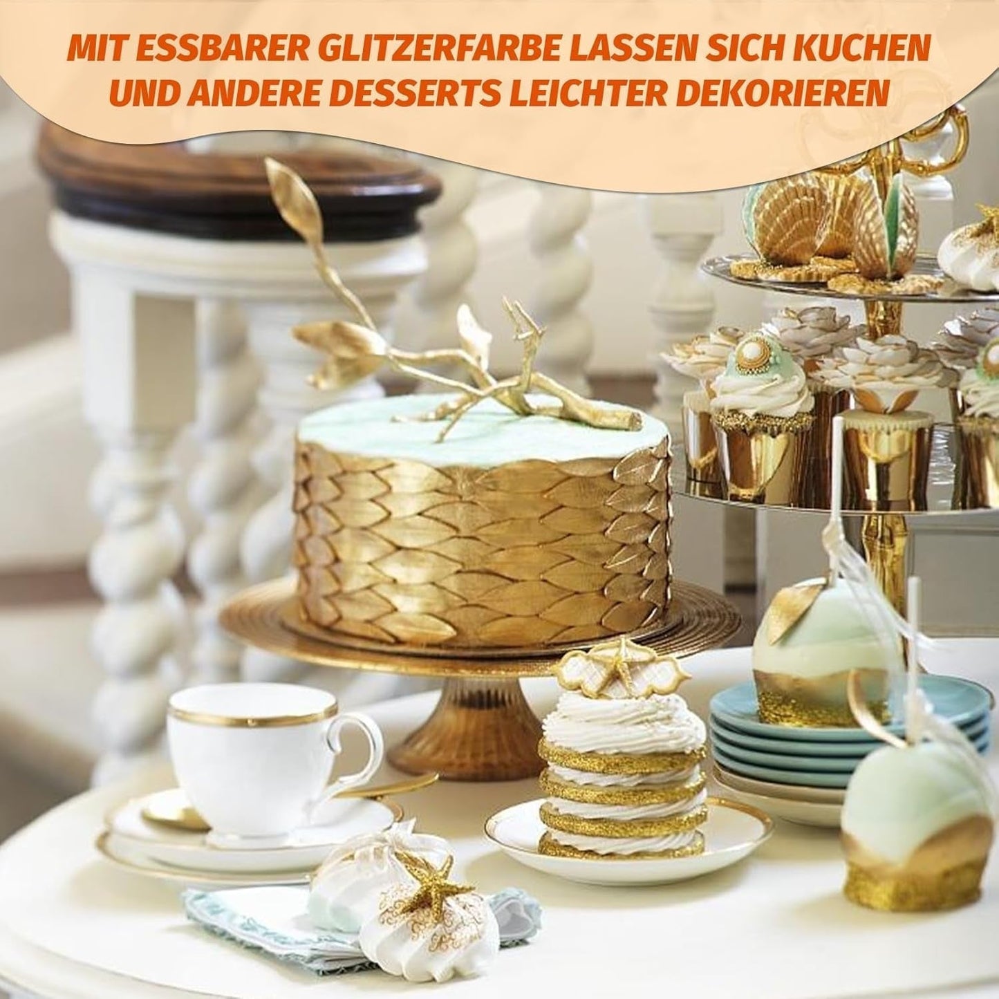 Essbarer Glitzer - 3 Torten Kuchen Deko Essbare, Metallic Lebensmittelfarbe Flüssiges, Jadalny brokat Für Muffin, Koktajl, Pianki - 10Ml Naty Shop
