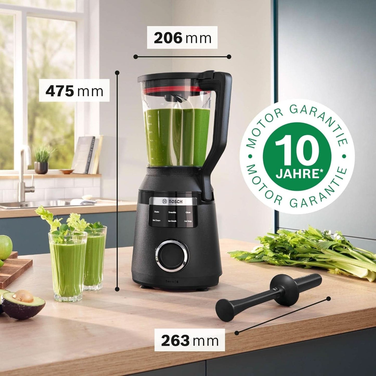 Mikser stojący szybkoobrotowy Vitapower Serie 6 MMBD665B1, 45 000 obr./min, 6 programów Inkl Heiße Suppe & Reinigung, 2 l Mixbehälter, Stopfer, Spülmaschinenfeste Teile, Made in Europe, 1800 W, Schwarz Kitchen Naty Shop
