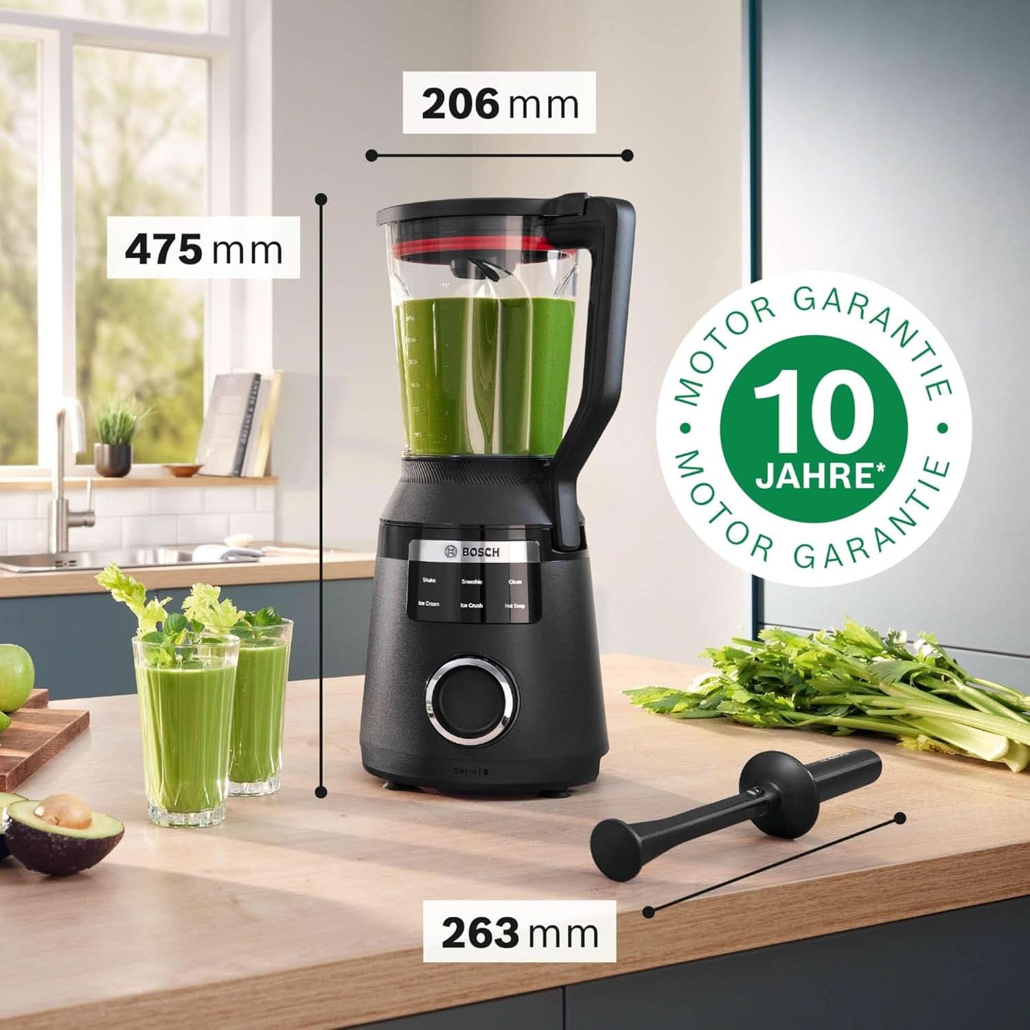 Mikser stojący szybkoobrotowy Vitapower Serie 6 MMBD665B1, 45 000 obr./min, 6 programów Inkl Heiße Suppe & Reinigung, 2 l Mixbehälter, Stopfer, Spülmaschinenfeste Teile, Made in Europe, 1800 W, Schwarz Kitchen Naty Shop