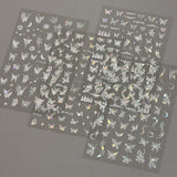4 Blätter Holographisch Laser Weiß Schmetterling Nagelsticker,Y2K Aurora Schmetterlinge Stern Nail Naklejka 3D Flamme Herz Nageldesign Nagelsticker Selbstklebend Nagel Naklejka Nagel Zubehör Nail Art