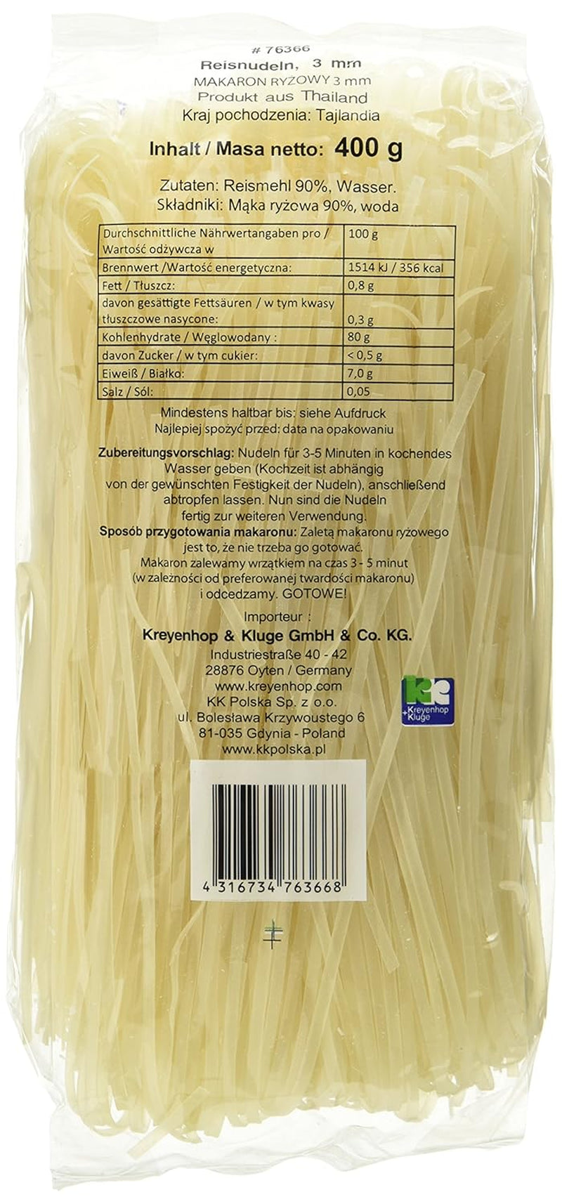 Makaron ryżowy - tajski makaron ryżowy o szerokości 3 mm, wykonany z mąki ryżowej - 17 x 400g