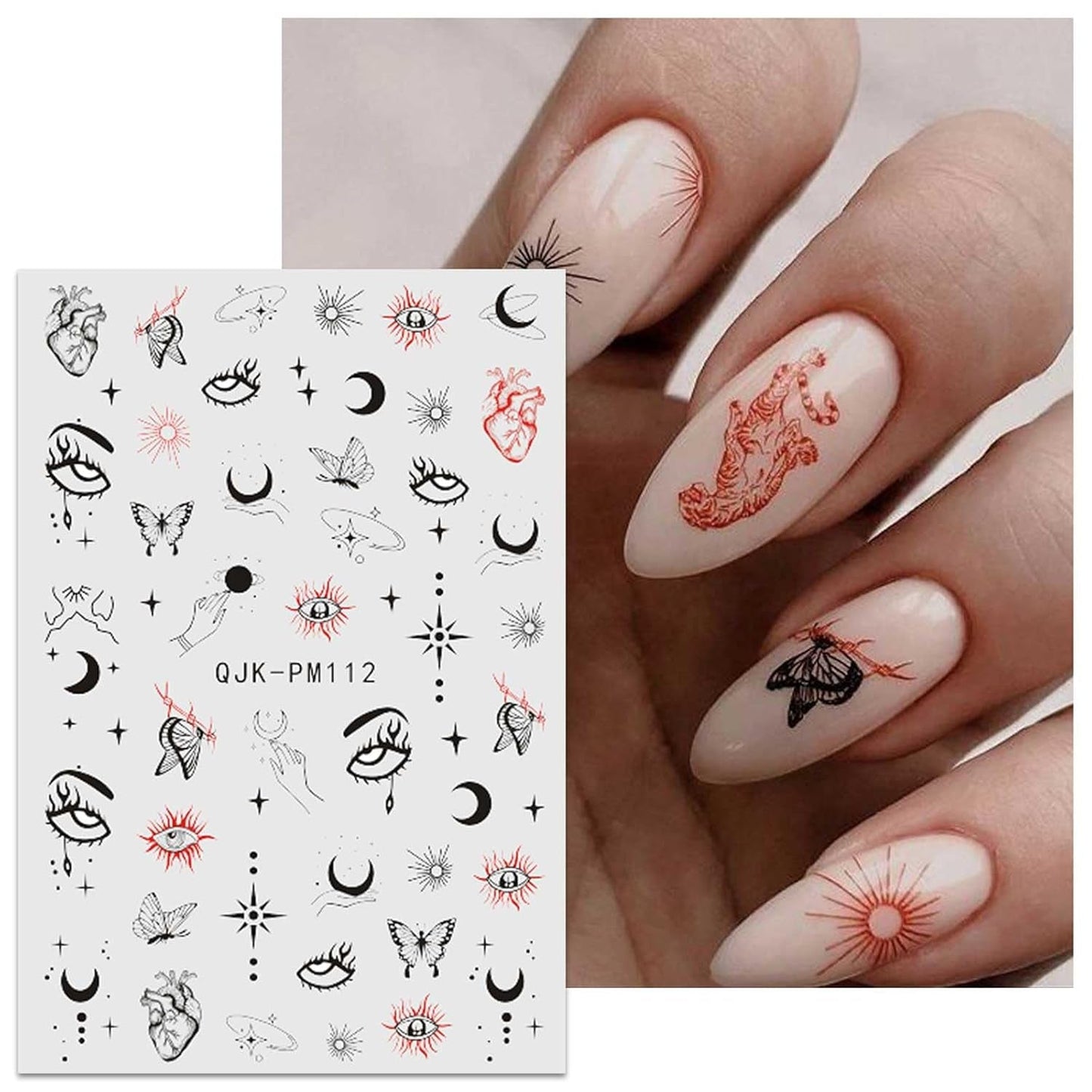 Jmeowio Nagelsticker Mond Stern Sonne 9 Blatt Nail Art Naklejka Selbstklebend Nagelaufkleber Bunte Dekoration Nageldesign Zubehör