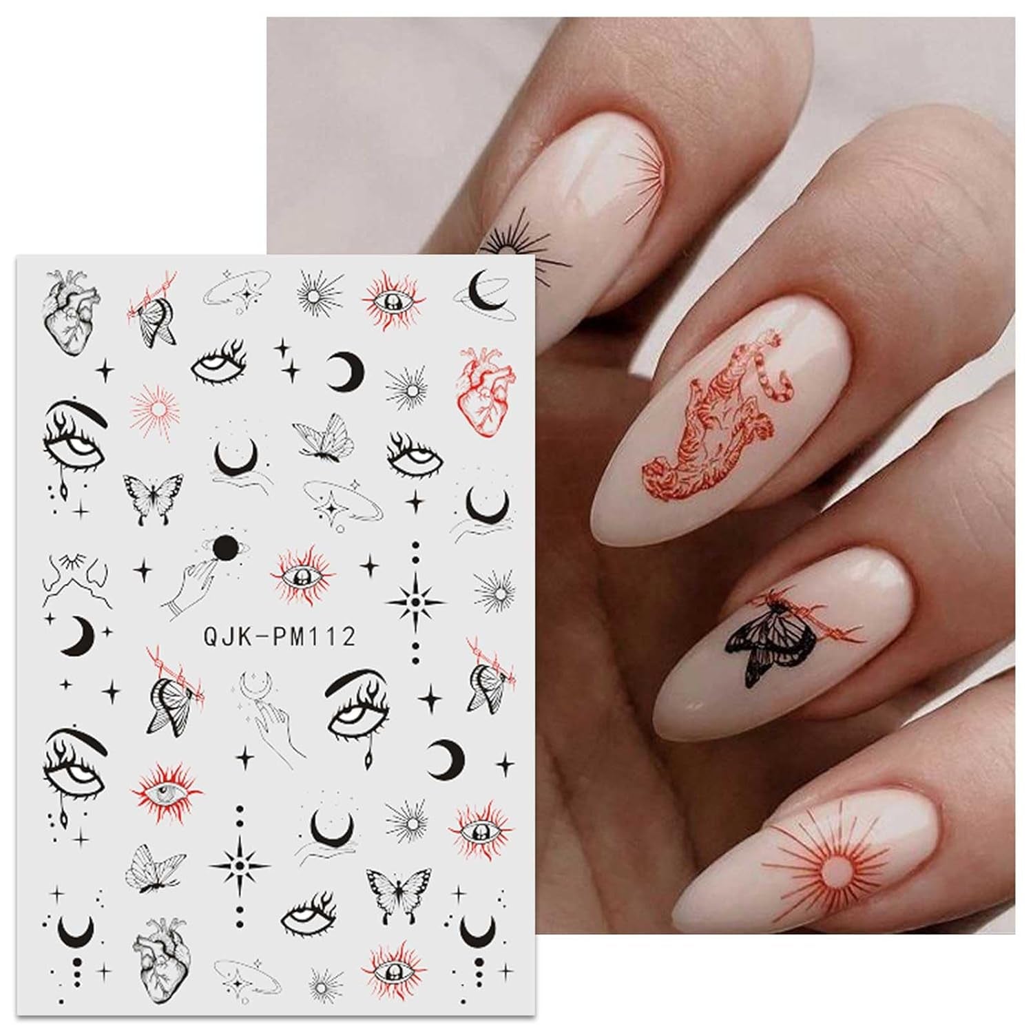 Jmeowio Nagelsticker Mond Stern Sonne 9 Blatt Nail Art Naklejka Selbstklebend Nagelaufkleber Bunte Dekoration Nageldesign Zubehör