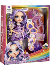 Modna lalka Rainbow ze śluzem i zwierzakiem - fioletowa - brokatowa lalka 28 cm z brokatowym śluzem, magicznym zwierzakiem i modnymi dodatkami - zabawka dla dzieci - idealna dla 4-12 lat