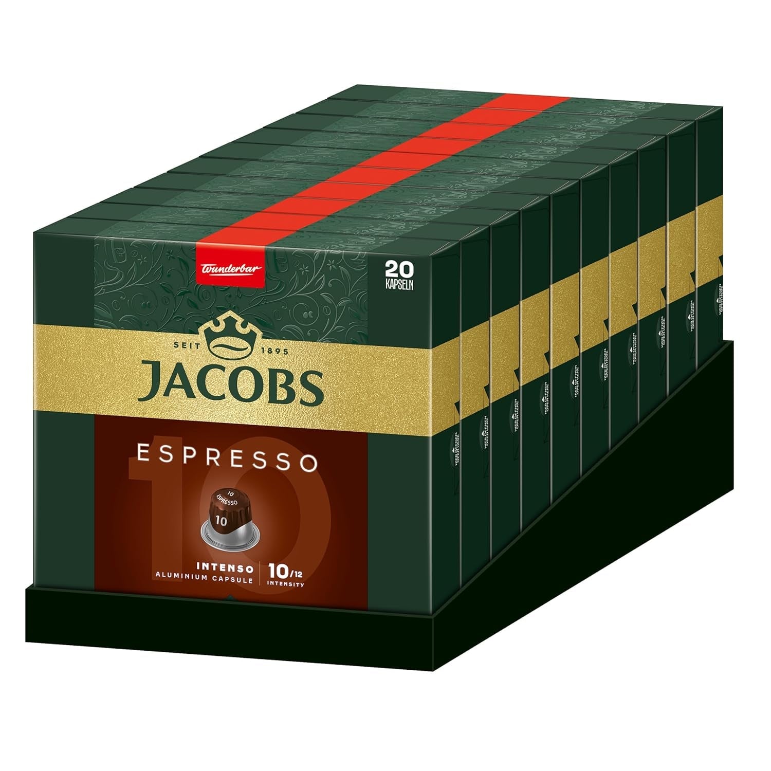 Jacobs Kaffeekapseln Espresso Intenso, Intensität 10/12, 10 x 20 Getränke, kompatybilna z Nespresso* Kaffee Kapseln, 200 Kapseln