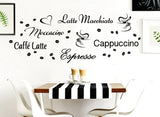 Wandtattoo Kaffee-Sorten I braun I Herz Kaffeetasse Kaffeebohnen Küche Esszimmer Naklejka Aufkleber Wandaufkleber Wandsticker G006