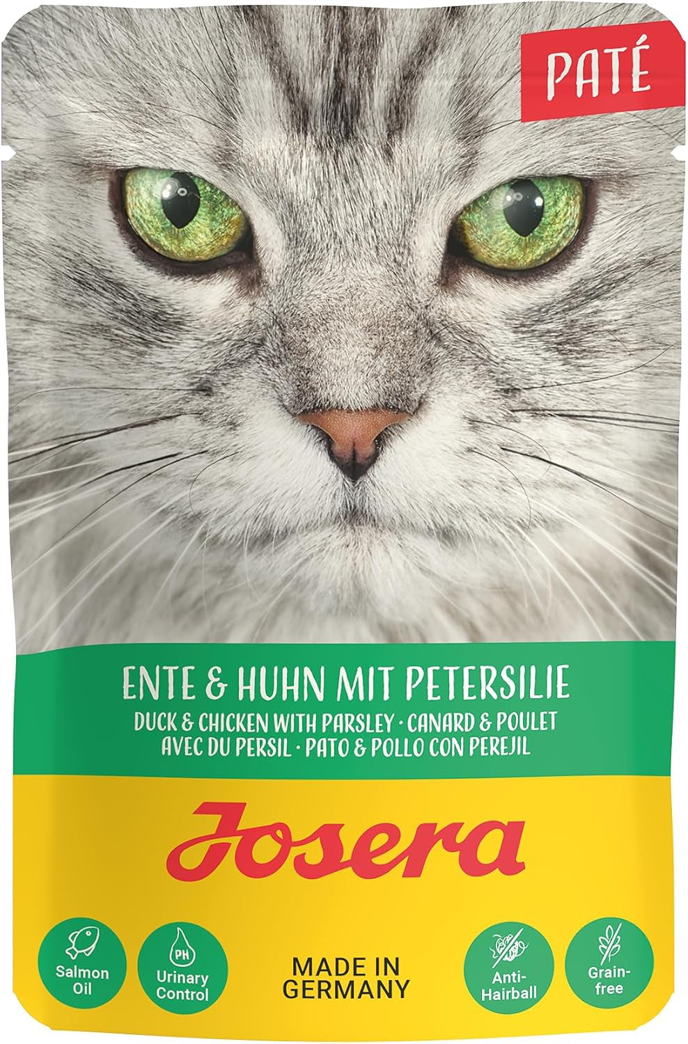 JOSERA Pasztet z kaczki i kurczaka z pietruszką (16 x 85 g) | Dorosły | Mokra karma premium dla dorosłych kotów | Pasztet z kaczki i kurczaka | Olej z łososia | Bez zbóż | Mokra karma dla kotów w świeżych saszetkach | Opakowanie 16 sztuk