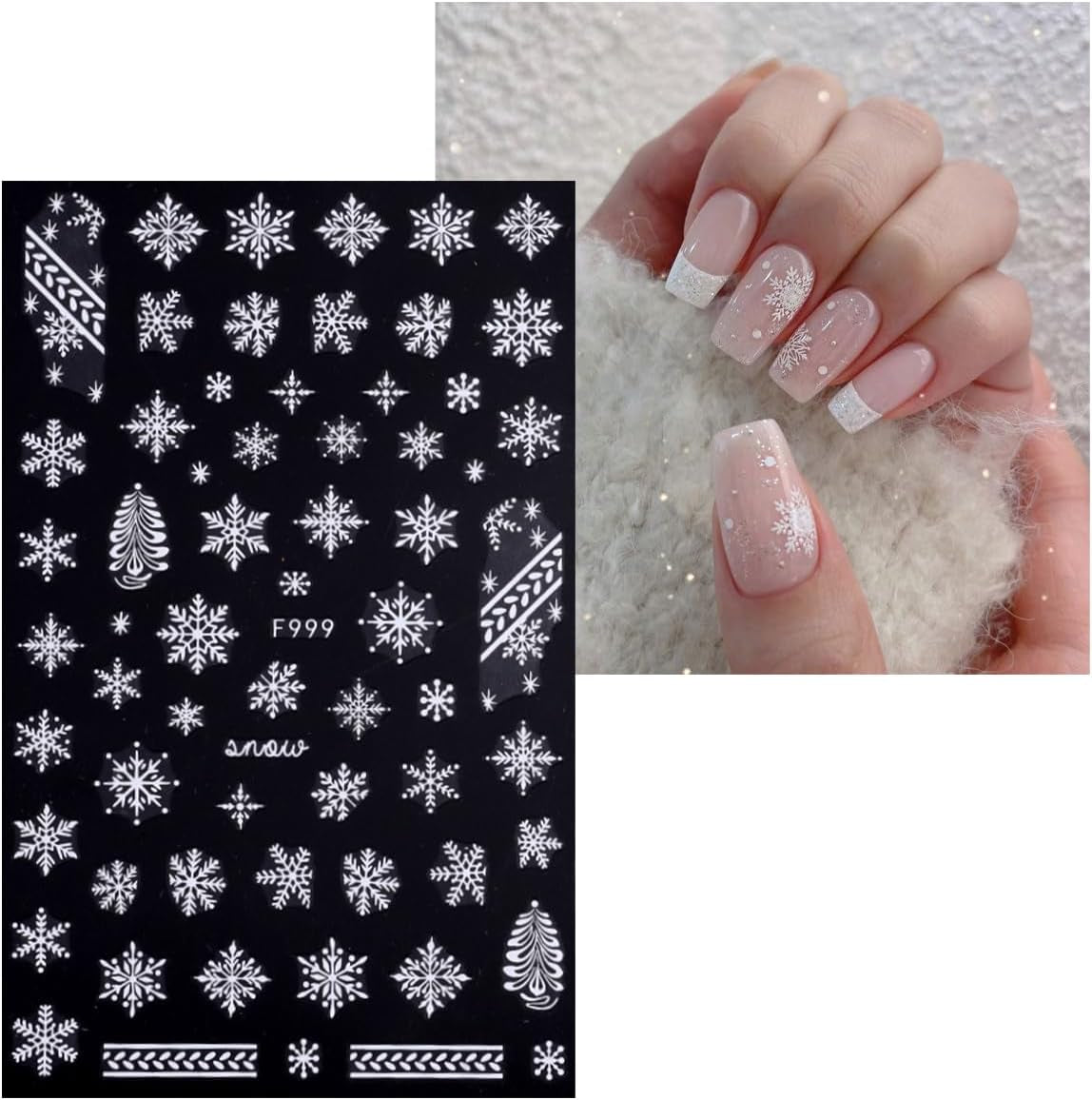 JMEOWIO Nagelsticker Weihnachten Weiß Glitter 8 Blatt Nail Art Naklejka Selbstklebend Nagelaufkleber Schneeflocke Zimowe wakacje Dekoracja Nageldesign Zubehör