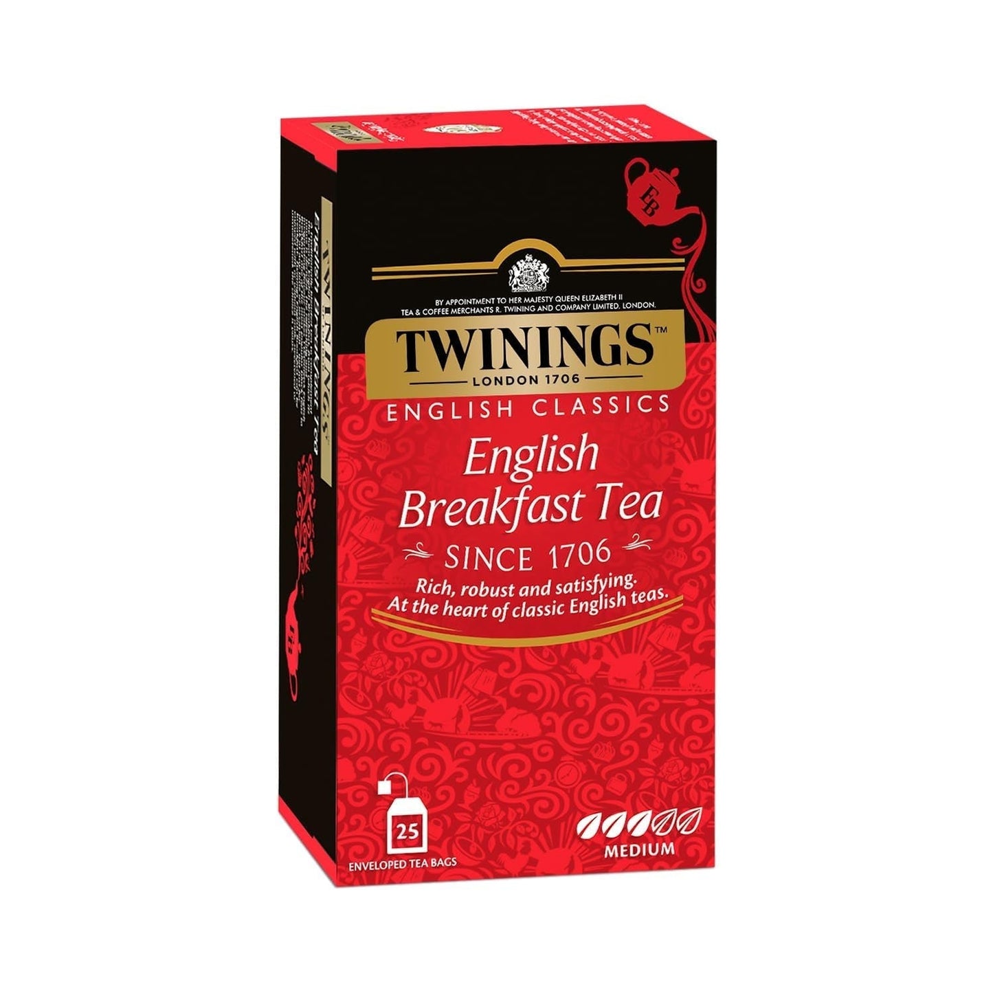 Twinings English Breakfast Black Tea 50g, 25 torebek, pełna, okrągła i mocna herbata czarna, pochodząca z najlepszych plantacji herbaty na Sri Lance i w Indiach. Herbata czarna Opakowanie 1 szt. (1 x 50 g)
