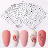 7 Blätter Nagelsticker Selbstklebend Nagelsticker Blumen Abstrakt 3D Schwarz Nagelaufkleber Nageldesign Herzform Wörter Pflanzen Nagel Naklejka DIY Nail Art Zubehör Maniküre Dekoration