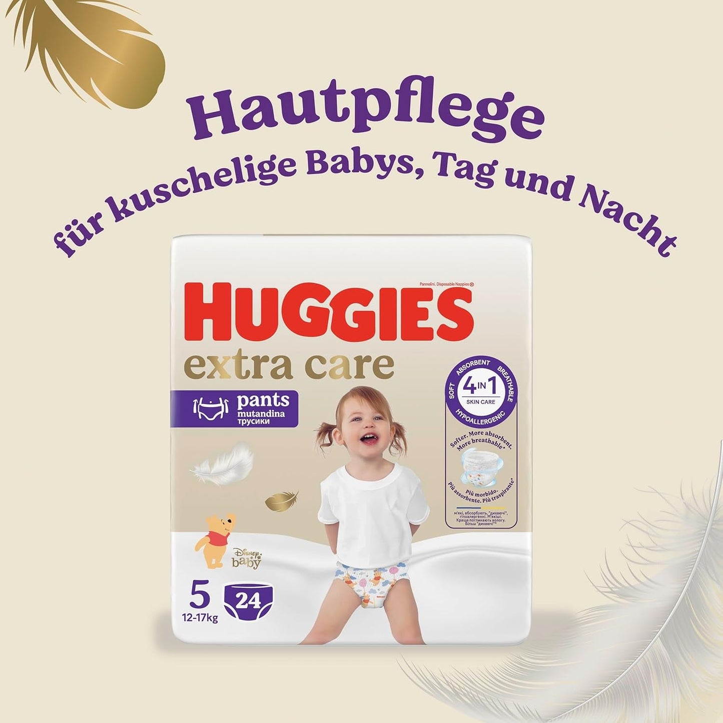Spodnie Huggies Extra Care Disney Design Rozmiar 5 68 Pieluchy (2x34) Pudełko na pół miesiąca