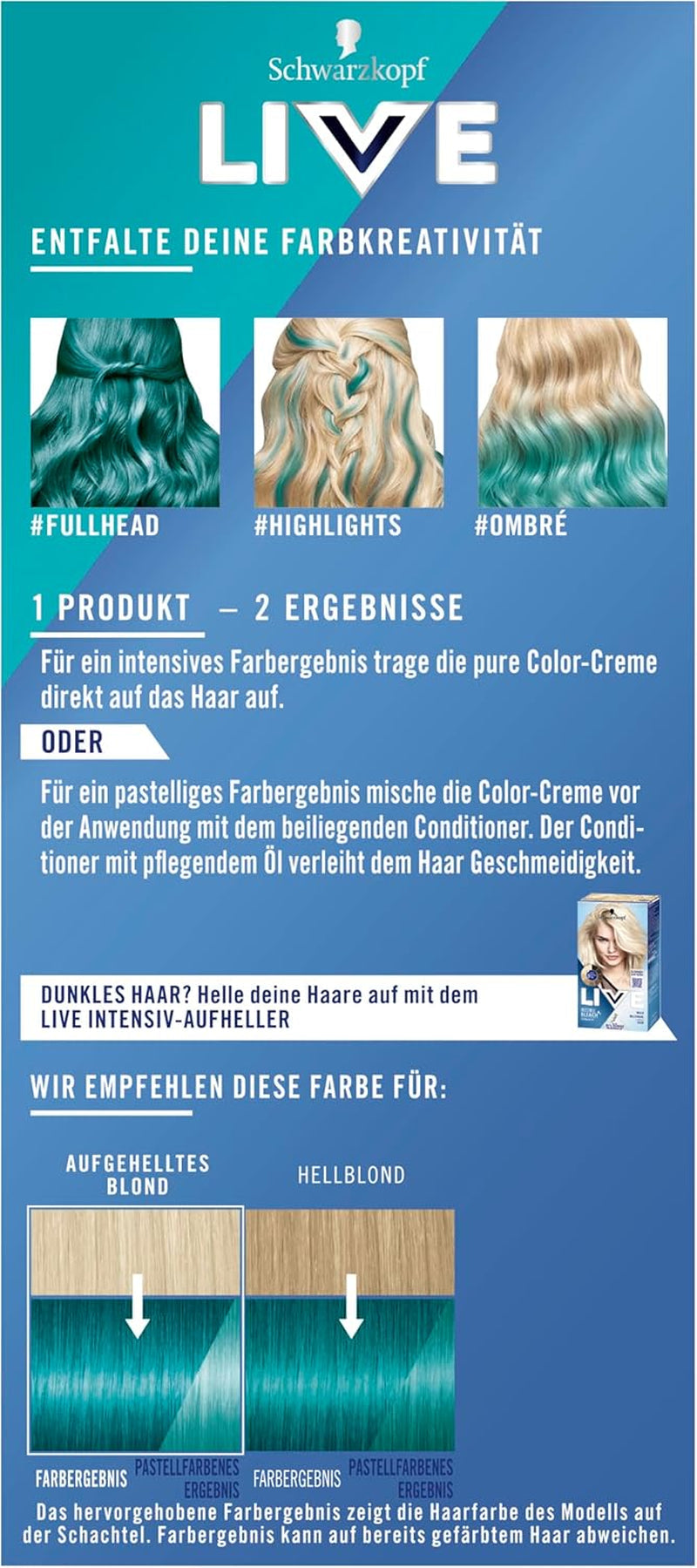 Schwarzkopf LIVE Ultra Brights Semi-Permanent Hair Color 097 Mermaid (3 x 80 ml), koloryzacja zapewniająca intensywne rezultaty lub pastelowe kolory, wytrzymuje 12-15 myć, z odżywką pielęgnacyjną Farba do włosów Naty Shop