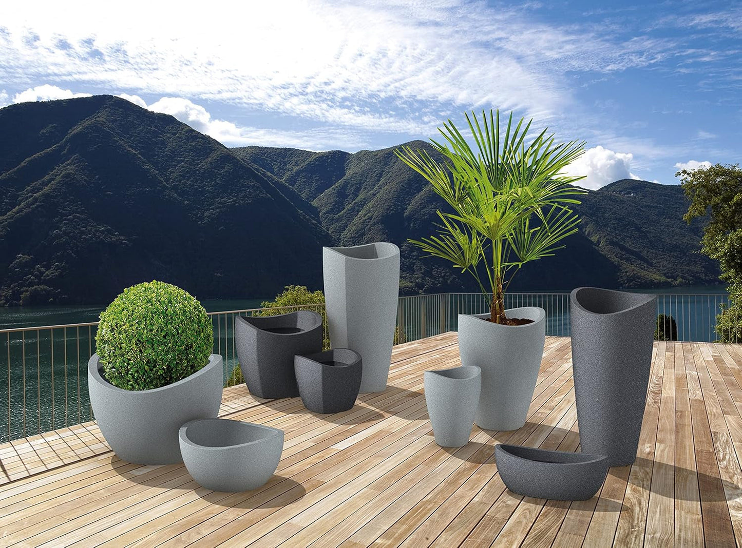 Scheurich Wave Globe High, wysoki pojemnik z tworzywa sztucznego, czarny granit, średnica 29,8 cm, wysokość 40 cm, pojemność 6 l.