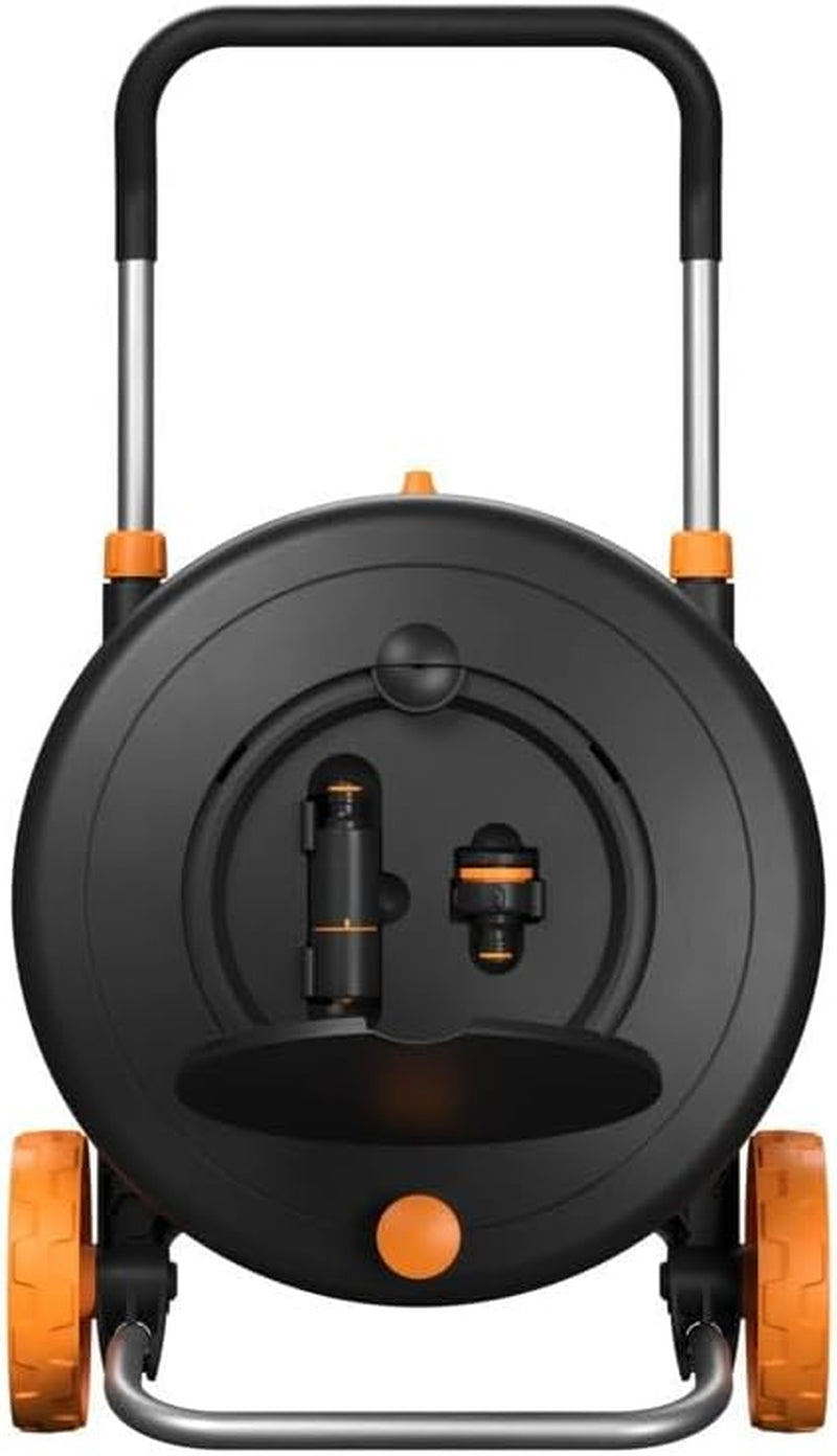 Koło wodne Fiskars Comfort L z kołami, kompleksowy zestaw do podlewania, całkowity zasięg 31,5 m, automatyczne zwijanie, uniwersalny wąż ogrodowy (Ř 13 mm), uniwersalne przyłącze do kranu, 1071670