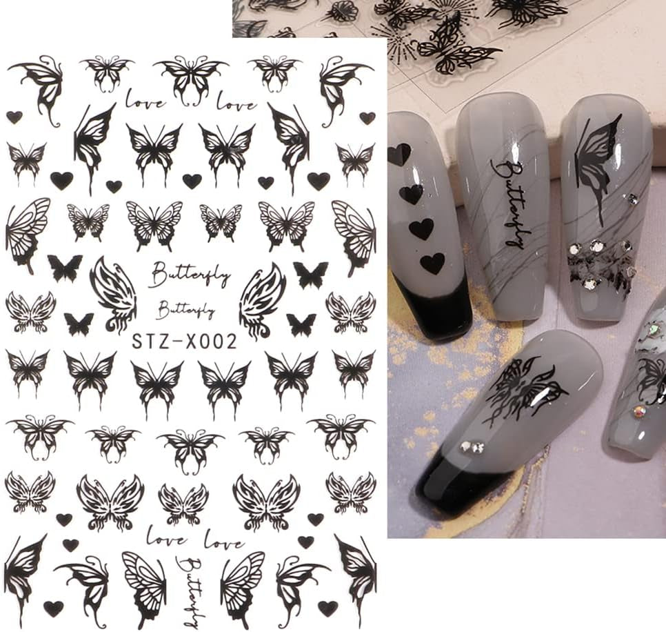 6 Blatt Schmetterling Nagelsticker Selbstklebend Laser Silber Schmetterlings Nagelaufkleber 3D Aurora Silber Schwarz Schmetterlinge Nagel Naklejki Frühling Nageldesign Naklejka na paznokcie Nail Art Zubehör