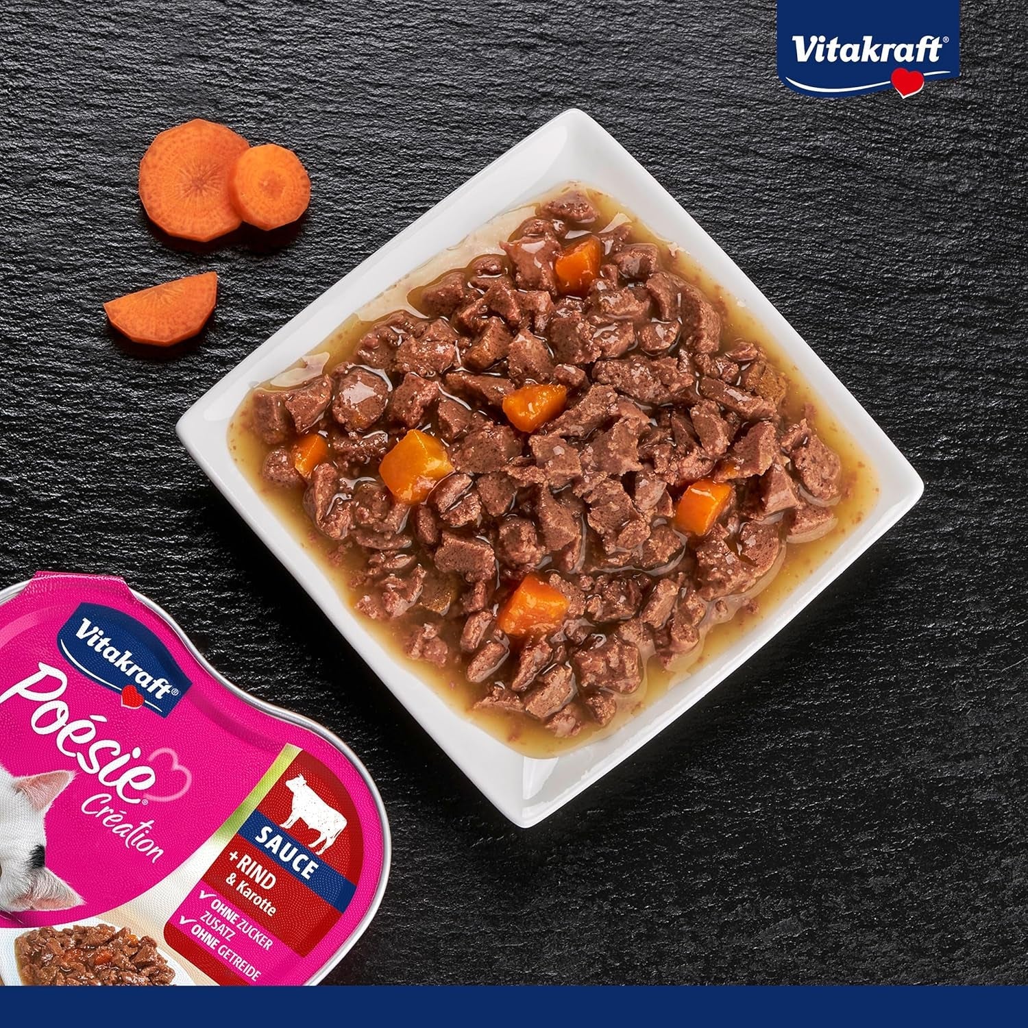 Vitakraft Poésie Création, mokra karma dla kotów, mokra karma w sosie, z wołowiną i marchewką, opakowanie zbiorcze, bez dodatku cukru i zbóż (15 x 85g)