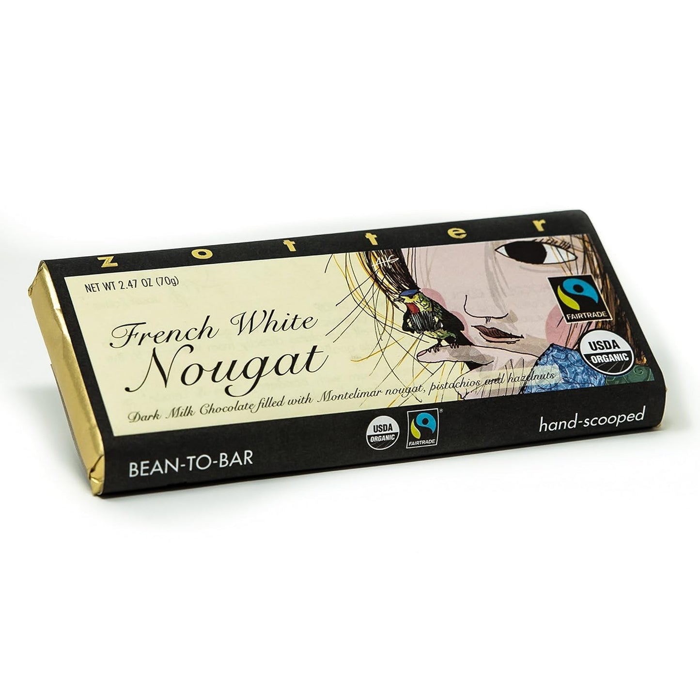 Czekolada mleczna i nugat francuski, ręcznie robione (70 g) - Bio