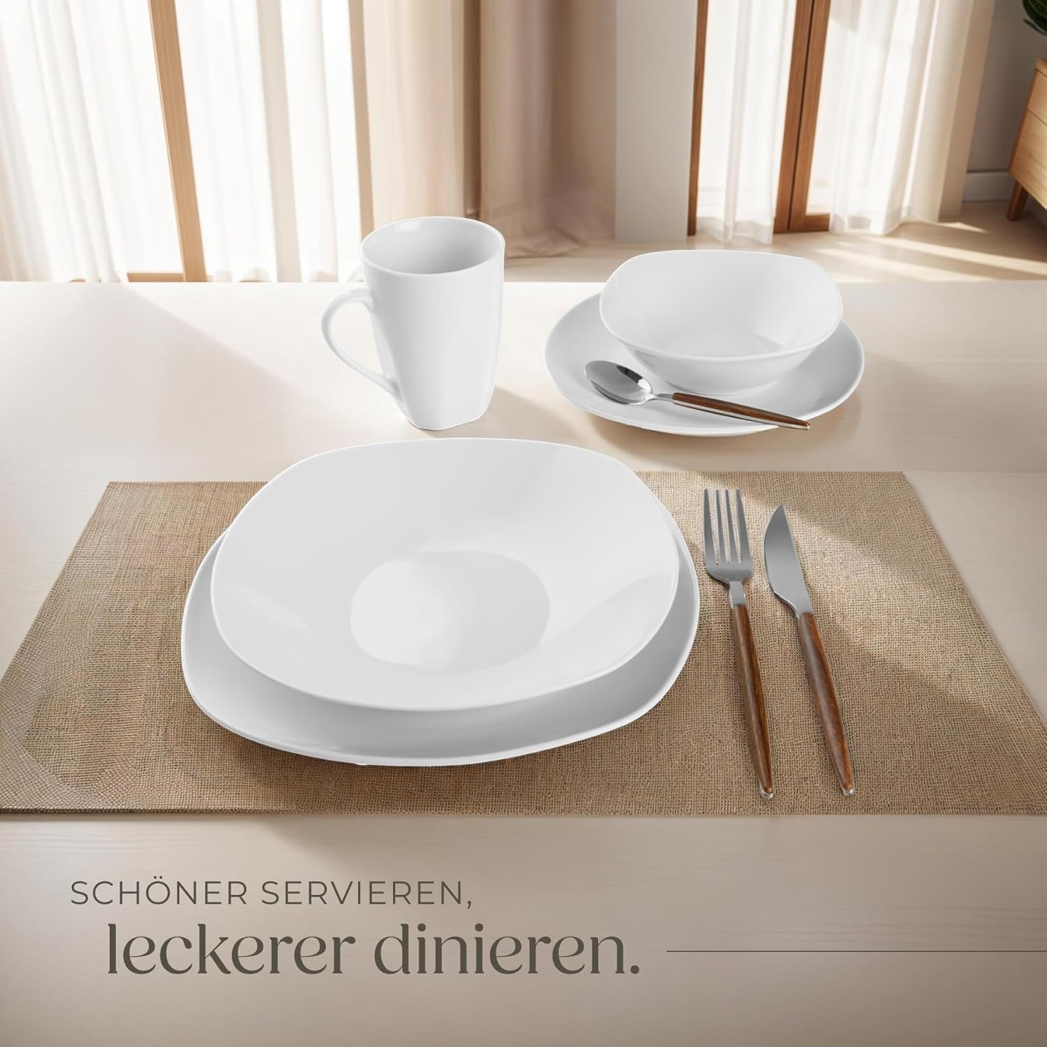tectake® Zestaw naczyń obiadowych na 12 osób, 100-częściowy zestaw naczyń porcelanowych, w tym 12 talerzy, 12 talerzy deserowych, 12 talerzy obiadowych, 12 filiżanek, 12 misek na płatki zbożowe, salaterka, dzbanek na mleko, cukiernica