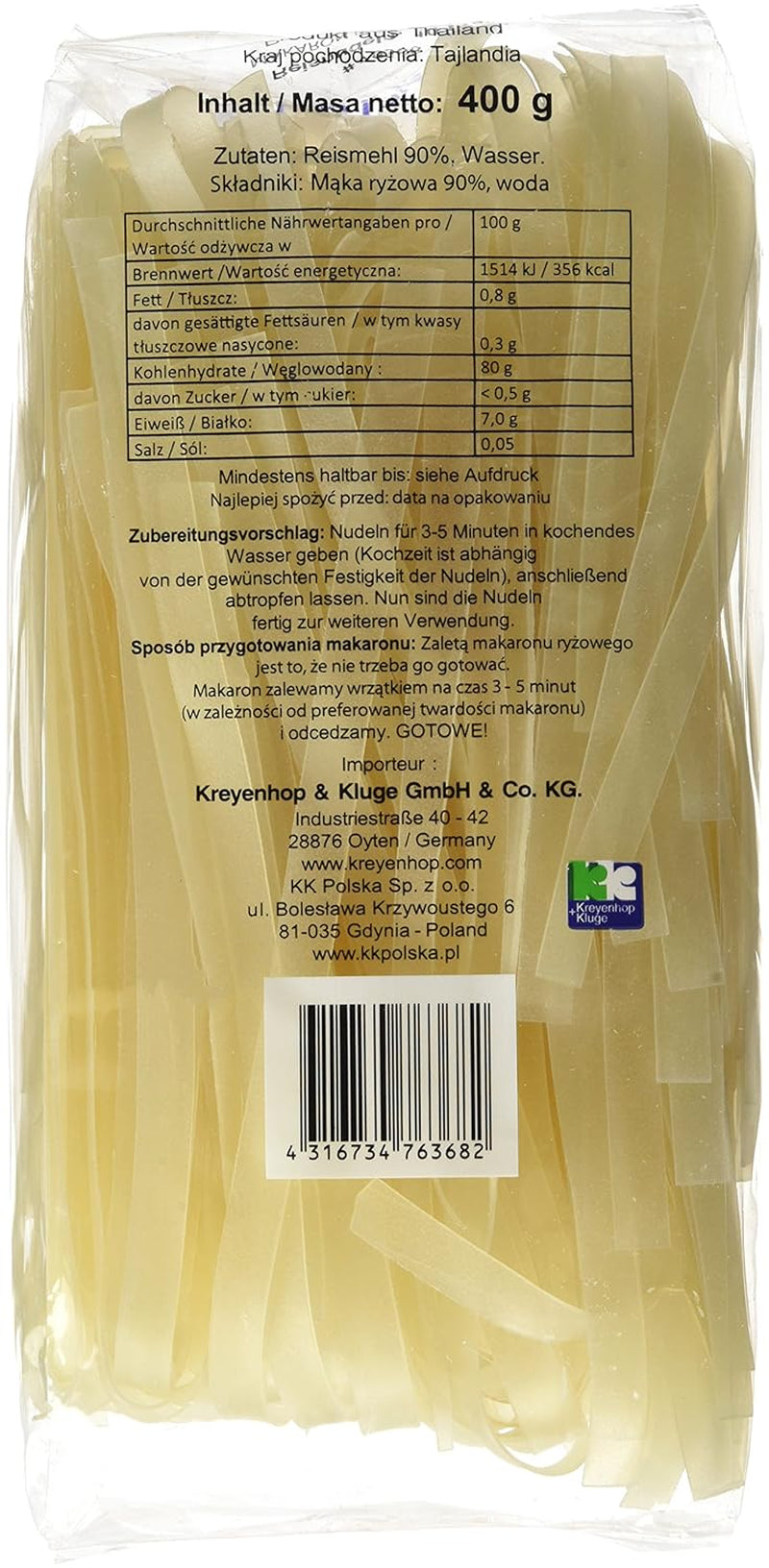 Makaron ryżowy - tajski makaron ryżowy o szerokości 10 mm, wykonany z mąki ryżowej - 17 x 400g