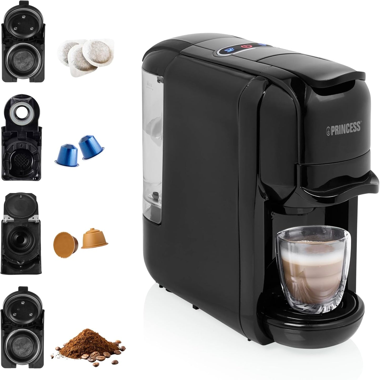 Princess Espressor 249452 – Do kapsułek Nespresso™, Dolce Gusto i ESE – 19 bar Włoska pompa – 0,6 l – 1450 W