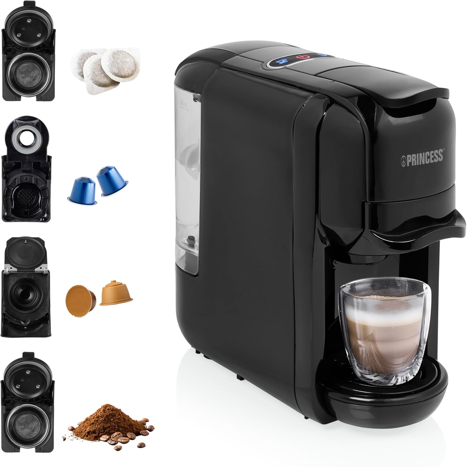 Princess Espressor 249452 – Do kapsułek Nespresso™, Dolce Gusto i ESE – 19 bar Włoska pompa – 0,6 l – 1450 W