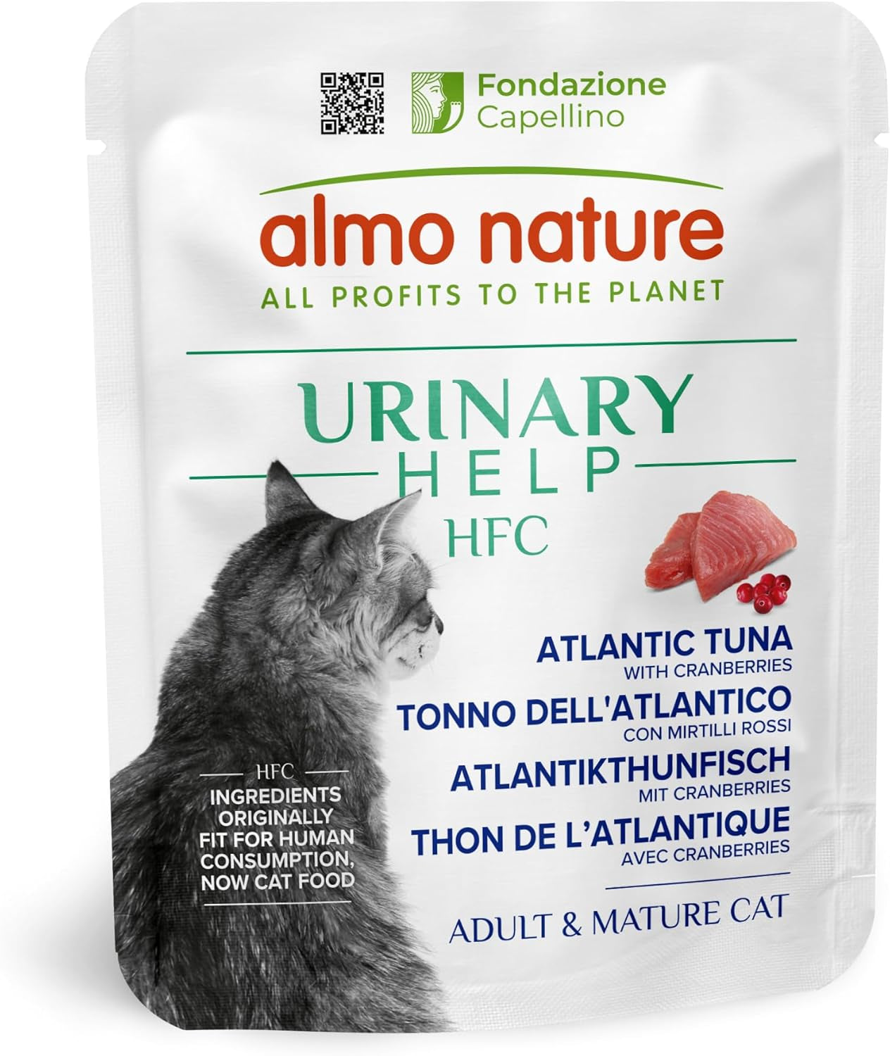 Almo Nature HFC Urinary Help - Nassfutter für Katzen - Unterstützung für die Harnwege - Atlantischer Tunfisch & Cranberries - Human Grade, Monoproteina, Glutenfrei - 24x50g