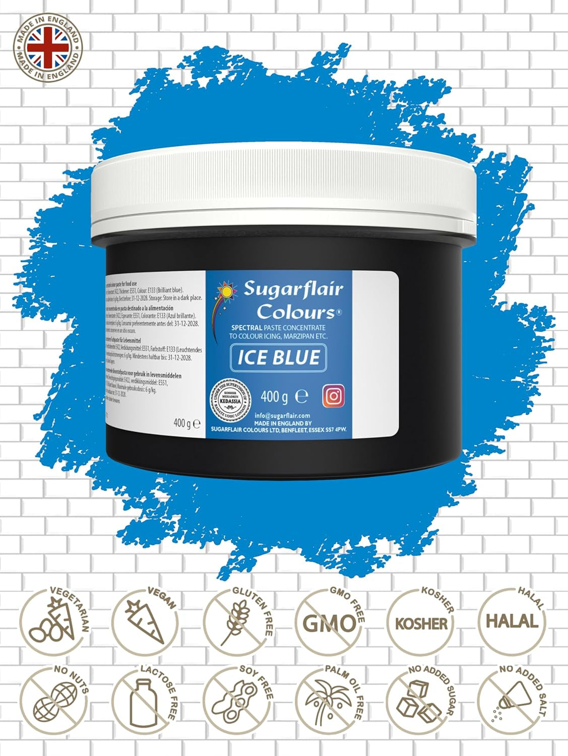 Barwnik spożywczy Sugarflair Ice Blue Pasta, barwnik spożywczy z kremem i marcepanem, koncentrat makaronu Spectral - 400g