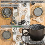 SANGER Sydney | Zestaw 12 filiżanek ceramicznych do espresso, Zestaw filiżanek do mokki na 6 sztuk, Filiżanki i spodki, Można myć w zmywarce i używać w kuchence mikrofalowej, Ciemnoszary, 80 ml | KOLEKCJA WARTOŚCIOWA