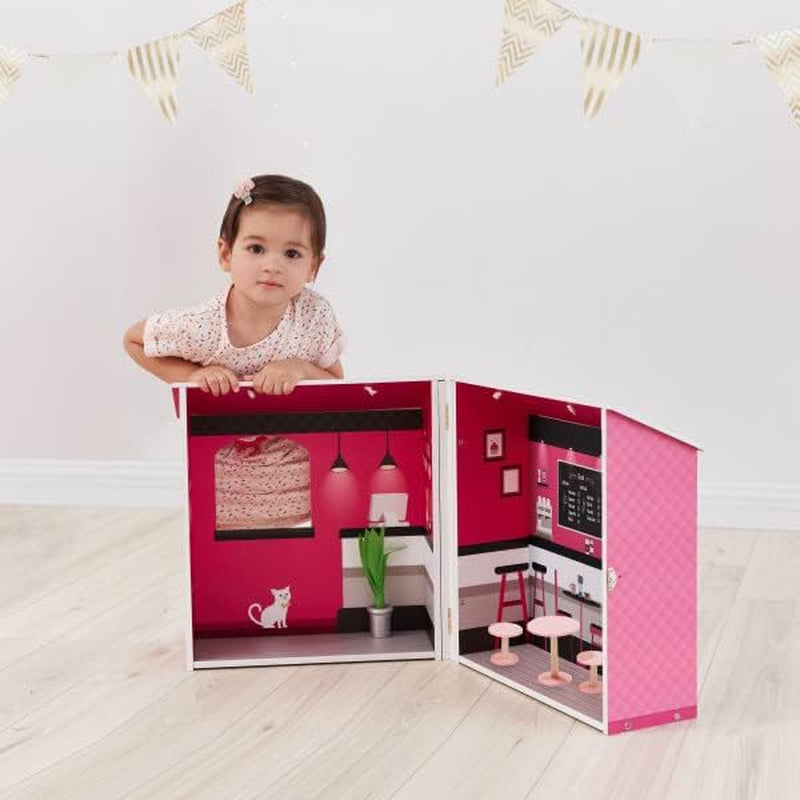 Teamson Kids - Domek dla lalek Dreamland City Café 30 cm - Różowy/Biały/Czarny