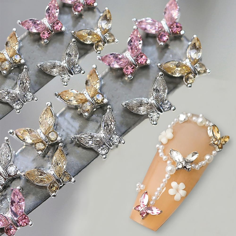 Mini motyl cyrkon breloczki do paznokci Y2K biały szampański różowy Rhinestone kryształowy breloczek motylkowy paznokcie 3D motylkowy wzór paznokci breloczki motylkowe paznokcie dekoracje zdobienie paznokci breloczki akcesoria do paznokci