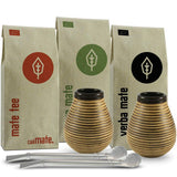 Zestaw do herbaty Mate dla dwojga, organiczny ● 2 filiżanki Mate + 2 bombille + 300 g herbaty Mate + instrukcja przygotowania