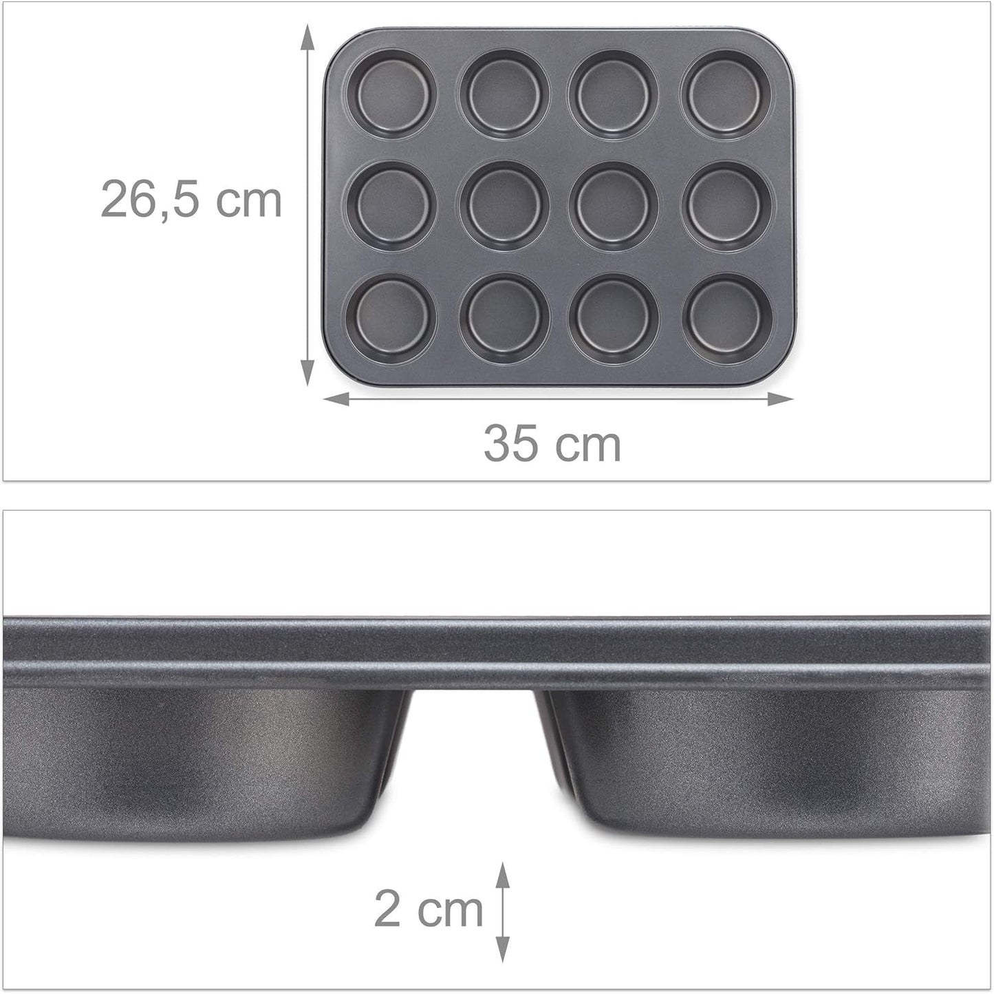 Relaxdays Muffinform, 2Er Set, 12Er Muffinbleche, Antihaftbeschichte, Carbonstahl, Babeczki i babeczki, Ø 6,5 cm, Pszenica, 10030825 Formy i blachy do pieczenia Naty Shop