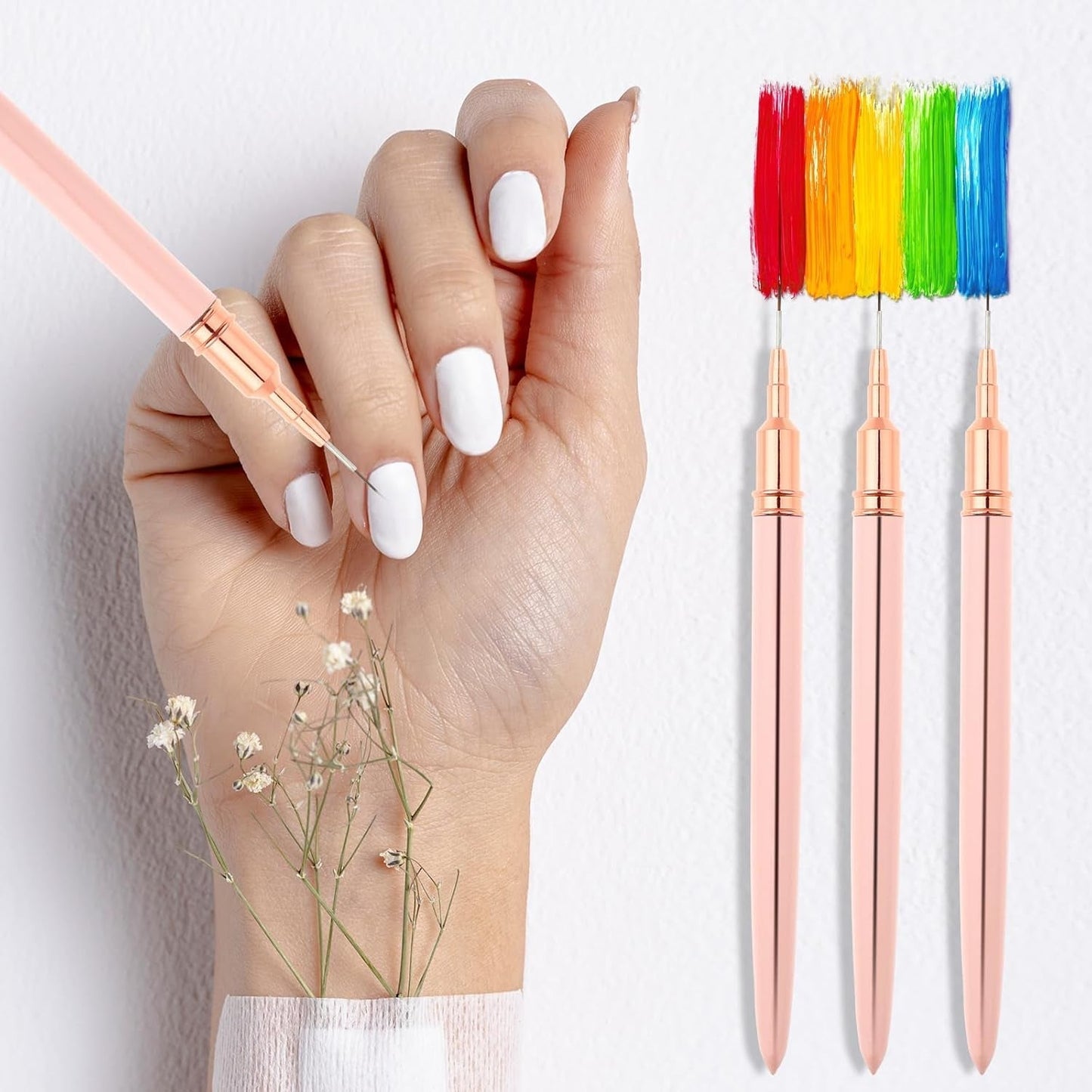 Nail Art Liner-Pędzel 5-Teiliges Gel-Nagellack-Malerei-Nagel-Punkt-Zeichnungs-Werkzeug Für Lange Linien Kunst-Design-Stift-Set Metallgriff Nail-Art-Design-Binsel Für Frauen