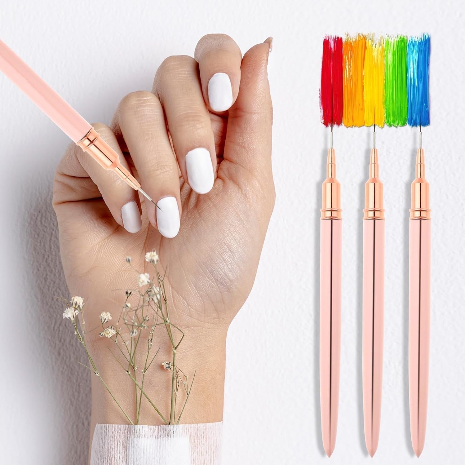 Nail Art Liner-Pędzel 5-Teiliges Gel-Nagellack-Malerei-Nagel-Punkt-Zeichnungs-Werkzeug Für Lange Linien Kunst-Design-Stift-Set Metallgriff Nail-Art-Design-Binsel Für Frauen