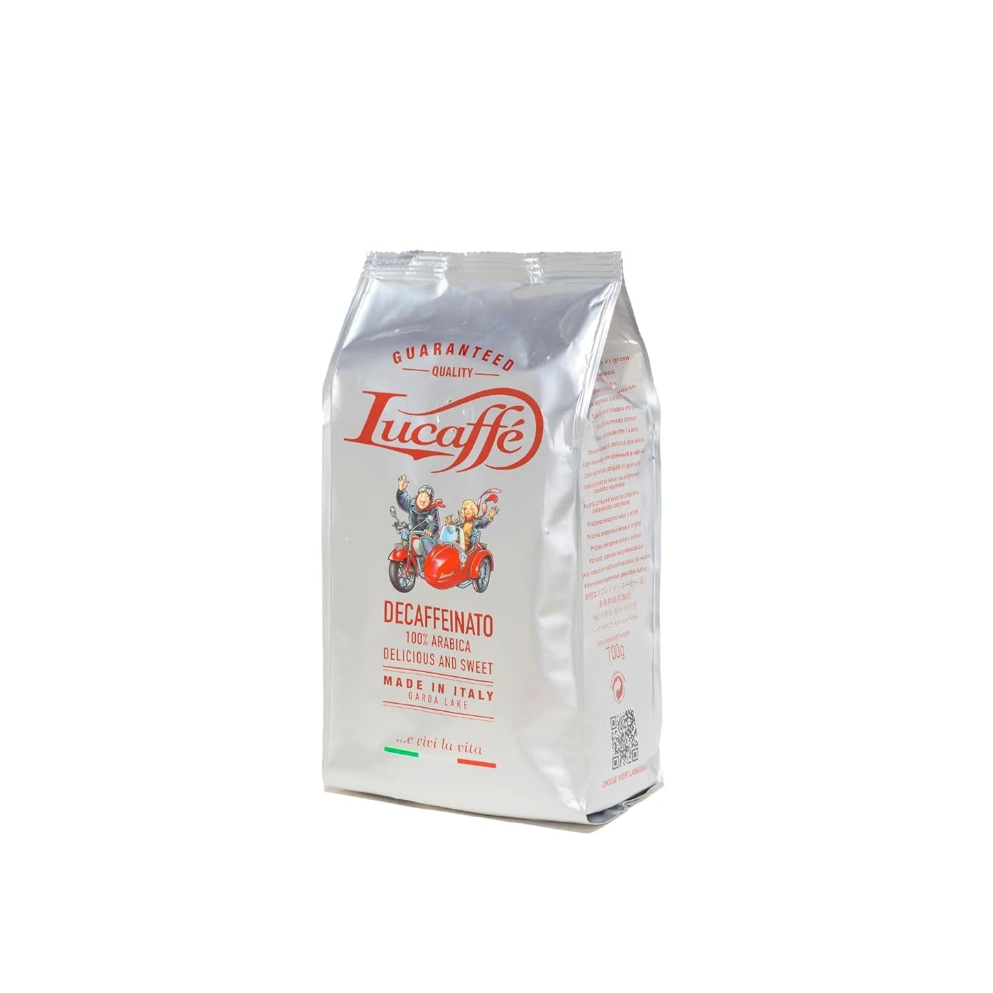 Lucaffè - Entkoffeinierte Kaffeebohnen Decaffeinato, 700 Gr | Kaffeebohnen zum Mahlen für Espresso ohne Kaffein | Ciemny Röstung | Süßer und fruchtiger Gesmack, kremowy | Intensywne aromaty